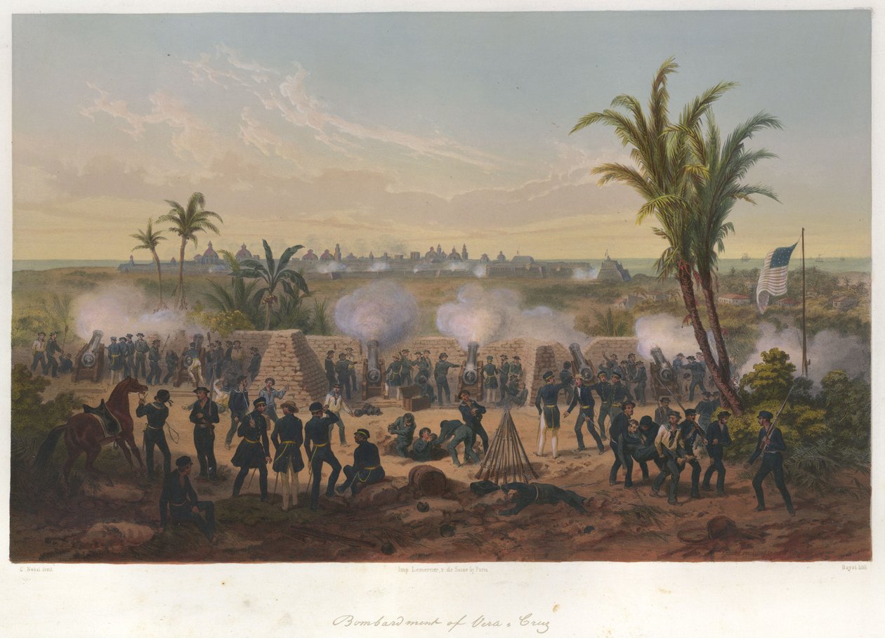 मैक्सिकन-अमेरिकी युद्ध में वेरा क्रूज़ (मार्च 1847) की बमबारी। द्वारा अडोलफे जीन बैप्टिस्ट बेओट