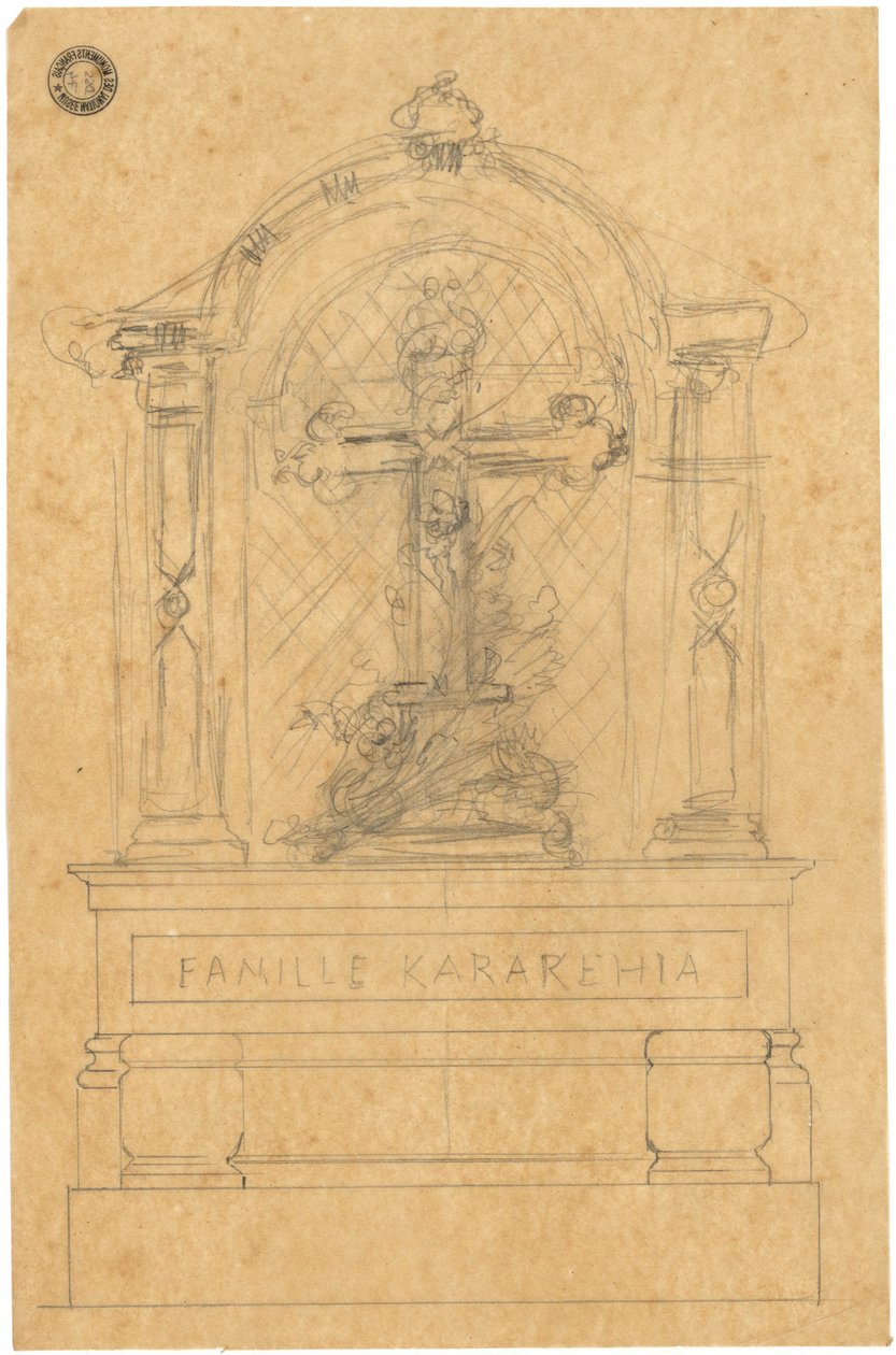 पेरिस में Père Lachaise कब्रिस्तान में Karakehia परिवार के लिए कब्र का स्केच द्वारा एडोल्फ विक्टर जियोफ़रॉय डेशूम