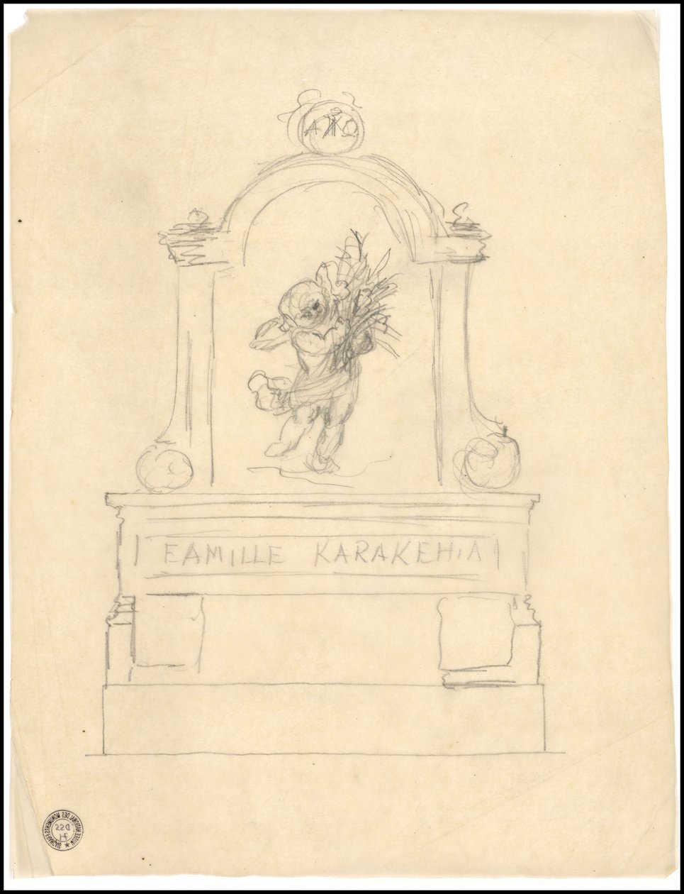 पेरिस में Père Lachaise कब्रिस्तान में Karakehia परिवार के लिए कब्र का स्केच द्वारा एडोल्फ विक्टर जियोफ़रॉय डेशूम