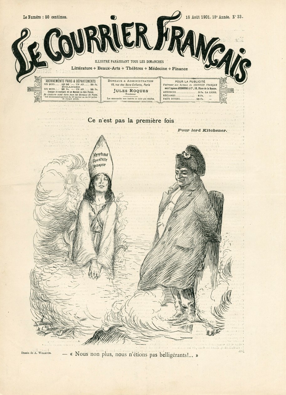 "" Le Courrier francais "" का कवर, नंबर 33, B & W . में व्यंग्य द्वारा एडोल्फ लियोन विलेट