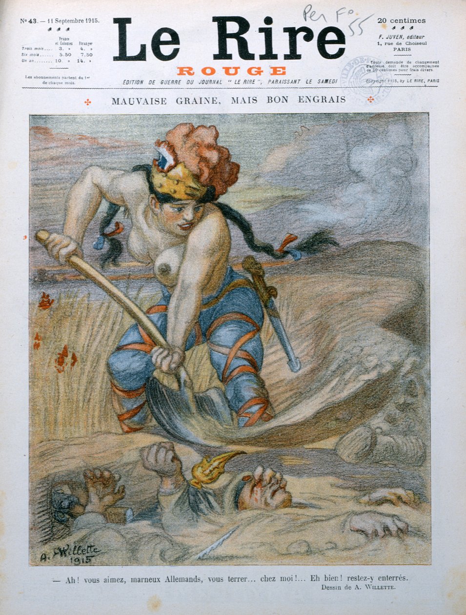 Marianne Burying जर्मन सैनिकों में Marne खाइयों, &39;ले रेयर रूज&39; पत्रिका से 11 सितंबर 1915 द्वारा एडोल्फ लियोन विलेट