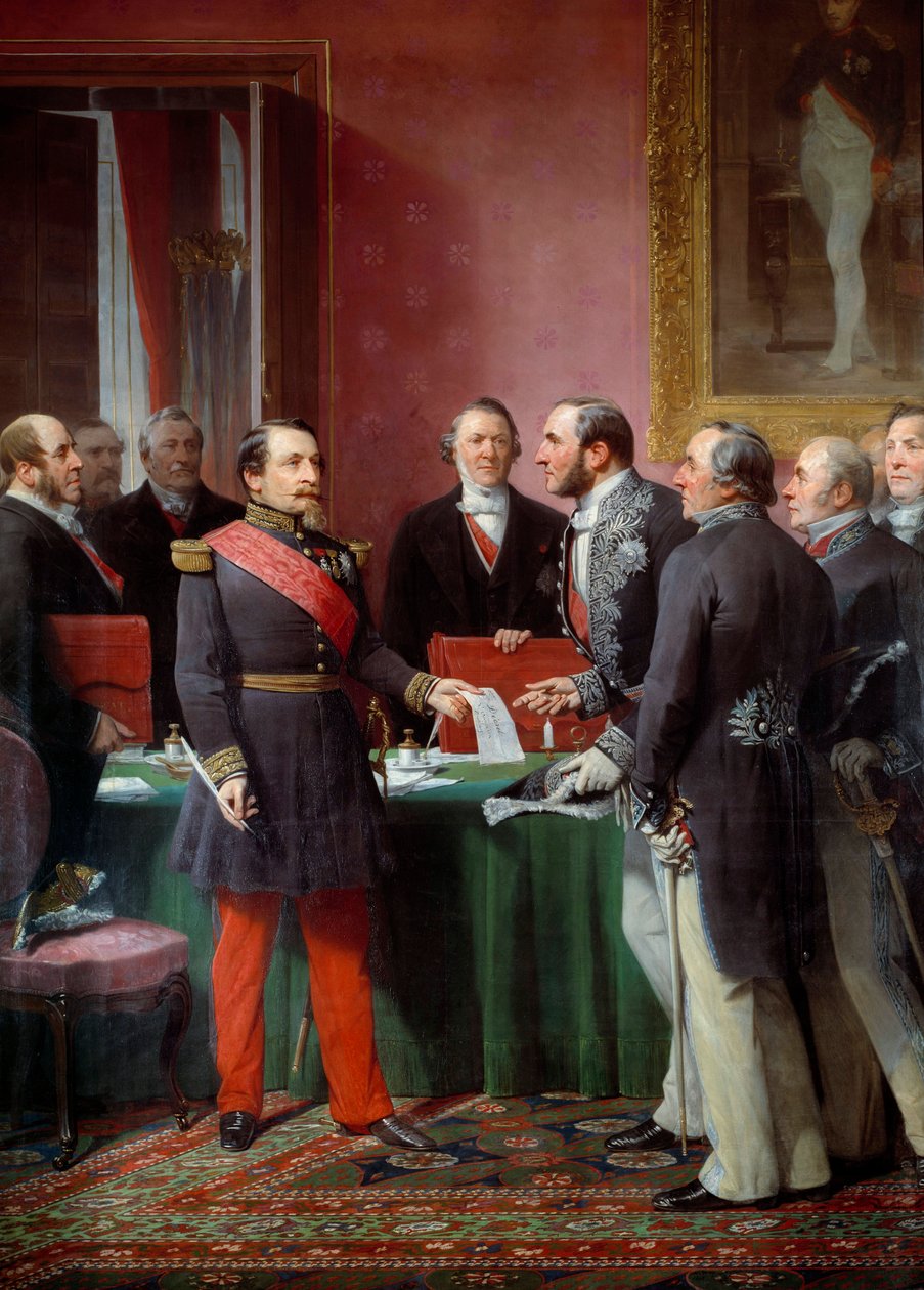 सम्राट नेपोलियन III (1808-1873) जून 1859 में पड़ोसी नगर पालिकाओं के उद्घोषणा का फैसला बैरन जॉर्जेस हौसमैन (1809-1891) को सौंपना। द्वारा अडोलफे यवन