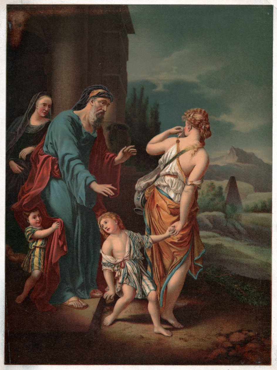 Abraham and Hagar. (Lithography, ca. 1880) द्वारा एड्रियान वैन डेर (बाद में) वेर्फ़