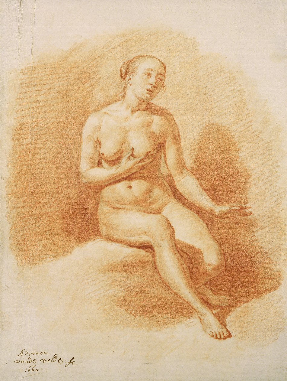 महिला नग्न, 1660 (कागज पर लाल चाक) द्वारा एड्रिएन वैन डे वेलडे