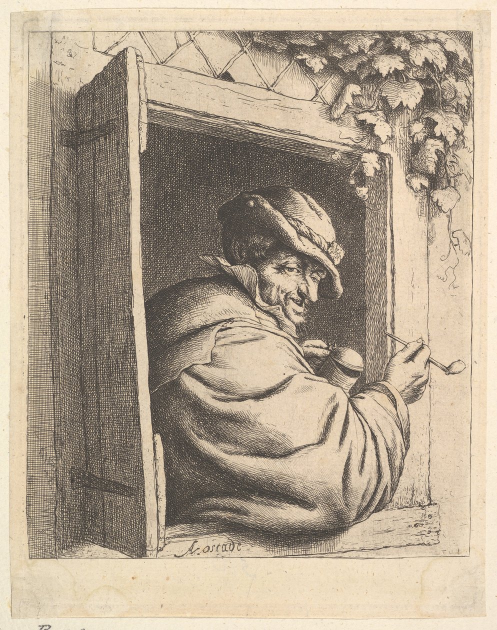 खिड़की पर धूम्रपान करने वाला, 1610-85। द्वारा एड्रिएन जंज़। वैन ओस्टेड