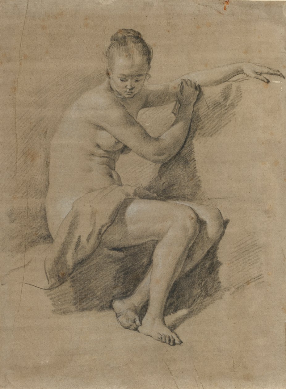 बैठे महिला नग्न, c.1660-70 (काले और सफेद चाक ड्राइंग) द्वारा एड्रिएन वैन डे वेलडे