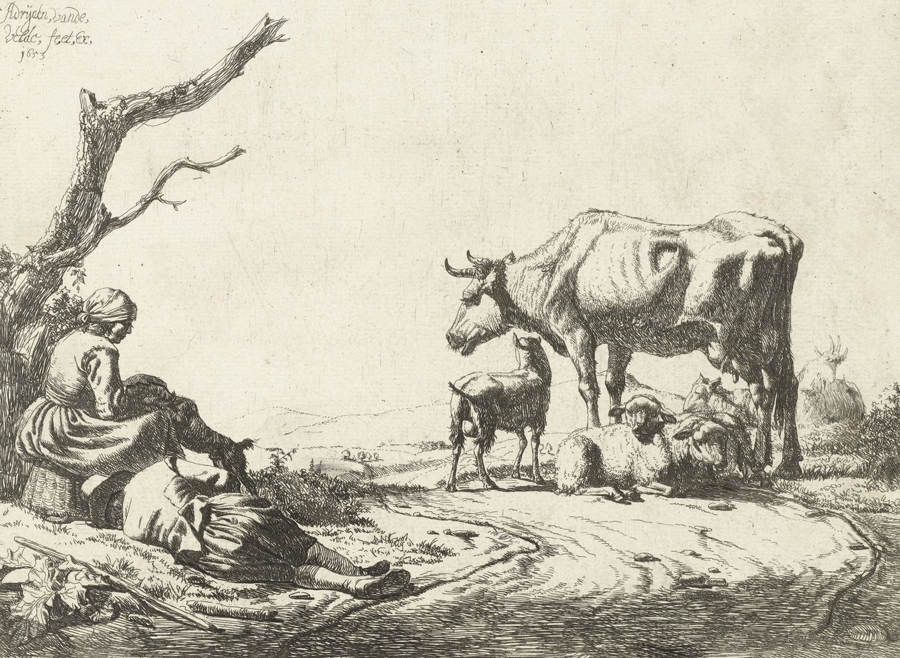 मवेशियों के साथ चरवाहा और चरवाहे, 1653 द्वारा एड्रिएन वैन डे वेलडे
