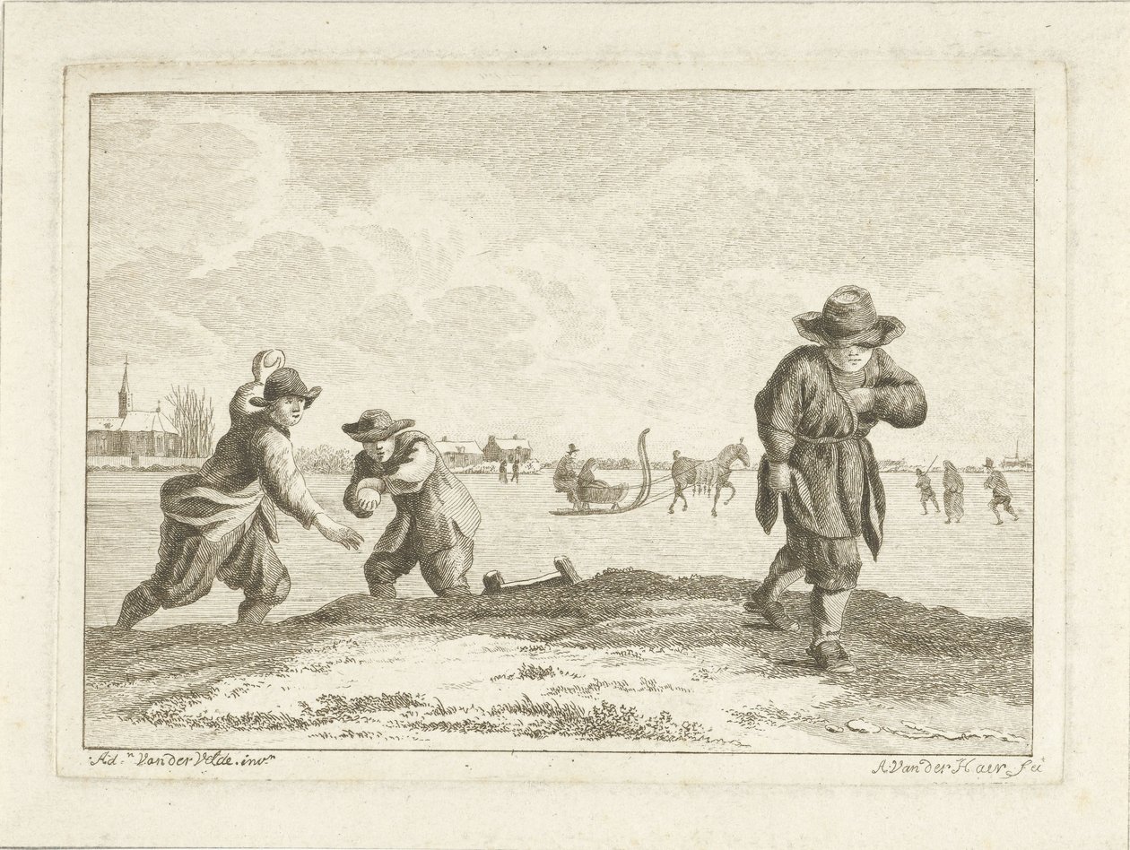 स्नोबॉल फेंकने वाला, एंथोनीज वैन डेर हैर, c.1745-85 (नक़्क़ाशी) द्वारा उकेरा गया द्वारा एड्रिएन वैन डे वेलडे