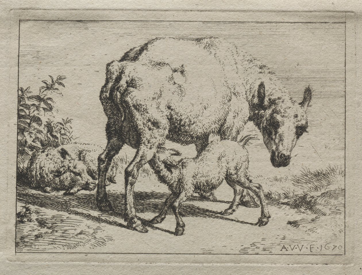 ईवे और टू लैम्ब्स, 1670। द्वारा एड्रिएन वैन डे वेलडे