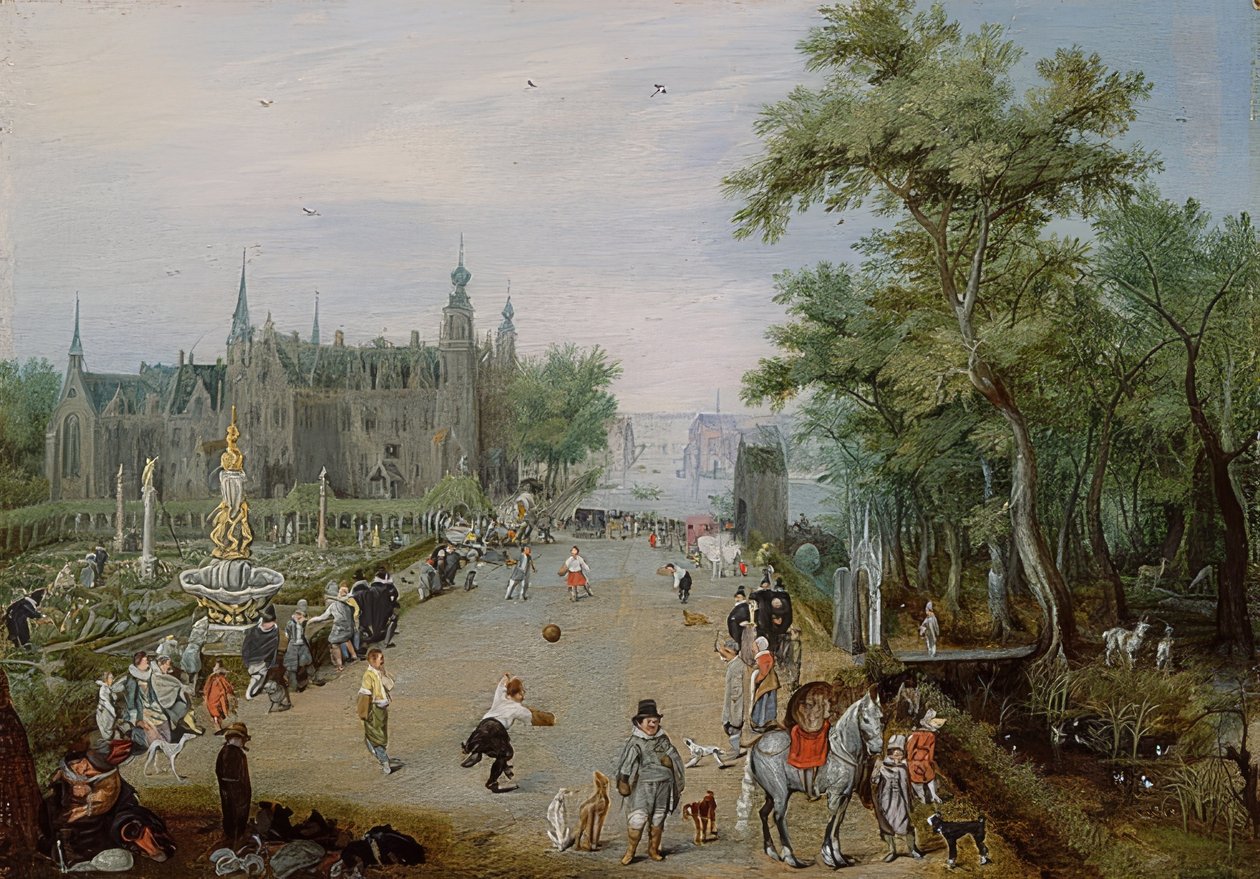 एक महल के सामने Jeu de Paume खेल। 1614 के आसपास द्वारा एड्रिएन वैन डी वेन