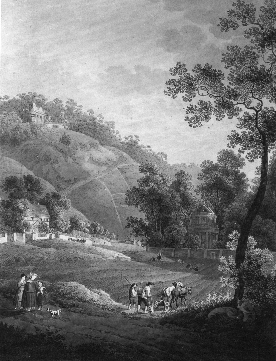 1792 के आसपास गार्डन और कृत्रिम खंडहर के साथ पिलनिट्ज़ कैसल की ओर देखें द्वारा एड्रियन ज़िंगग