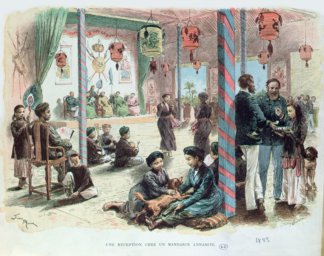 टोनकिन में एक एनामाइट मंदारिन के घर में रिसेप्शन, फ्रेंच इंडो-चाइना 1883 द्वारा एड्रिएन इमैनुएल मैरी