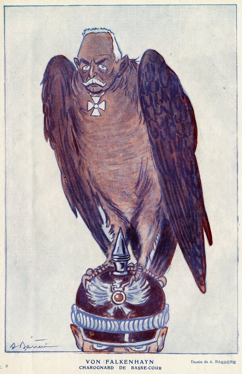 जर्मन जनरल एरिच वॉन फल्केनहिन (1861-1922) (लोअर कोर्ट चारोग्नार्ड) द्वारा कार्टून "" फैंटासियो"" 1916 में - एड्रियन बैरेरे द्वारा चित्रण (1877-1931) द्वारा एड्रियन बैरेरे