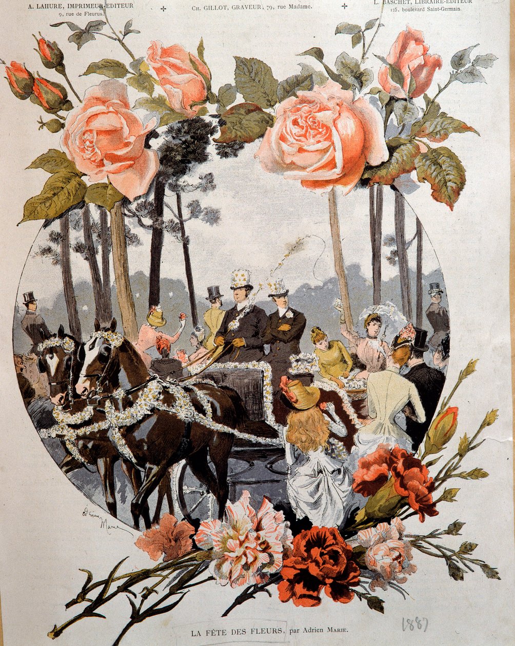 एड्रियन मैरी (1848-1891) द्वारा 19वीं सदी के पेरिस, सजावटी कला द्वारा फ्लॉवर फेस्टिवल ड्रॉइंग द्वारा एड्रिएन इमैनुएल मैरी