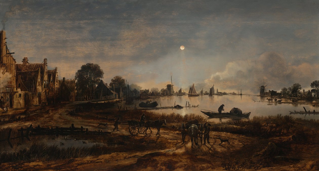 चांदनी द्वारा नदी का दृश्य, c. 1645 द्वारा एर्ट वैन डेर नीर