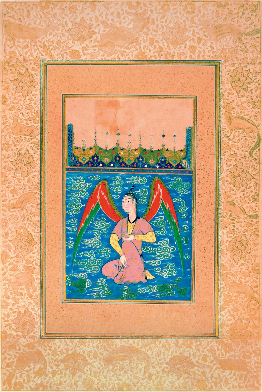 माला के साथ एक हवाई पेरी, c.1500 द्वारा अफगान स्कूल