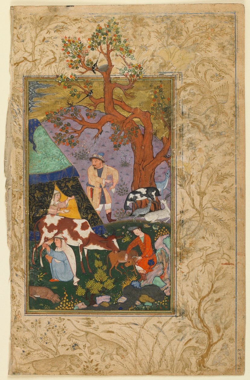अवधी द्वारा एक दिवान (एकत्र कविताएं) से फोलियो; श्लोक: एन एंग्रीमेंट, हेरात, अफगानिस्तान, 1615-16 (कागज पर अपारदर्शी जल रंग, स्याही और सोना) द्वारा अफगान स्कूल