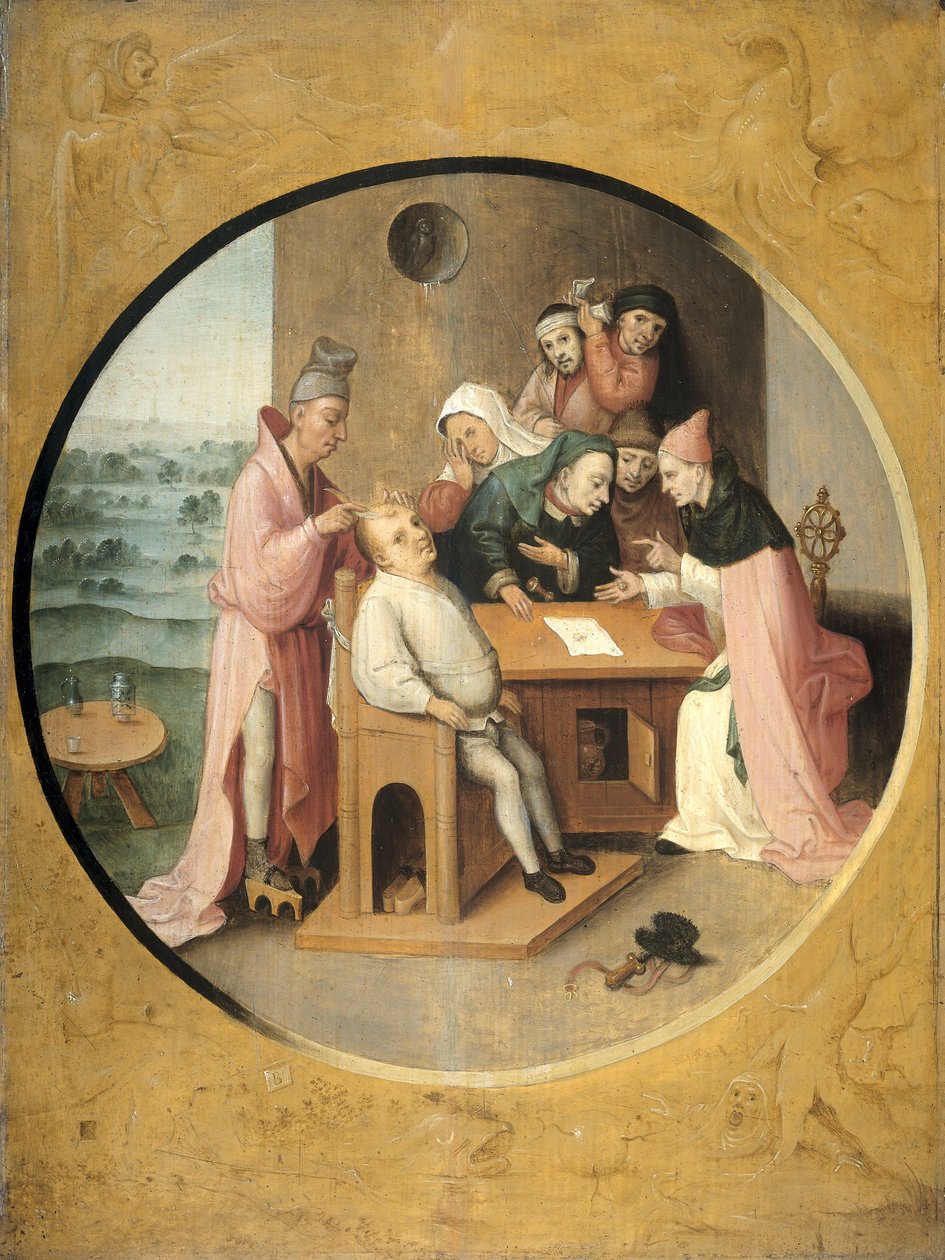 सिर में चट्टानों को हटाकर, c.1550-1600 द्वारा Hieronymus Bosch के बाद