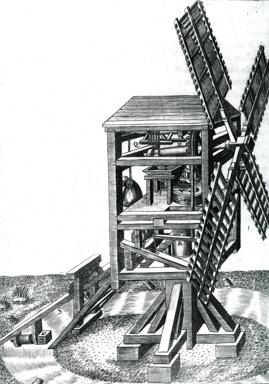 चित्र CXXXIII, लियोनार्ड गॉल्टियर द्वारा उकेरी गई &39;द डायस्टे और कैप्टन एगोस्टिनो रमेली की कलात्मक मशीनें&39; से पतवार वाला एक विंडमिल, 1588 में प्रकाशित द्वारा अगोस्तीनो रमेली