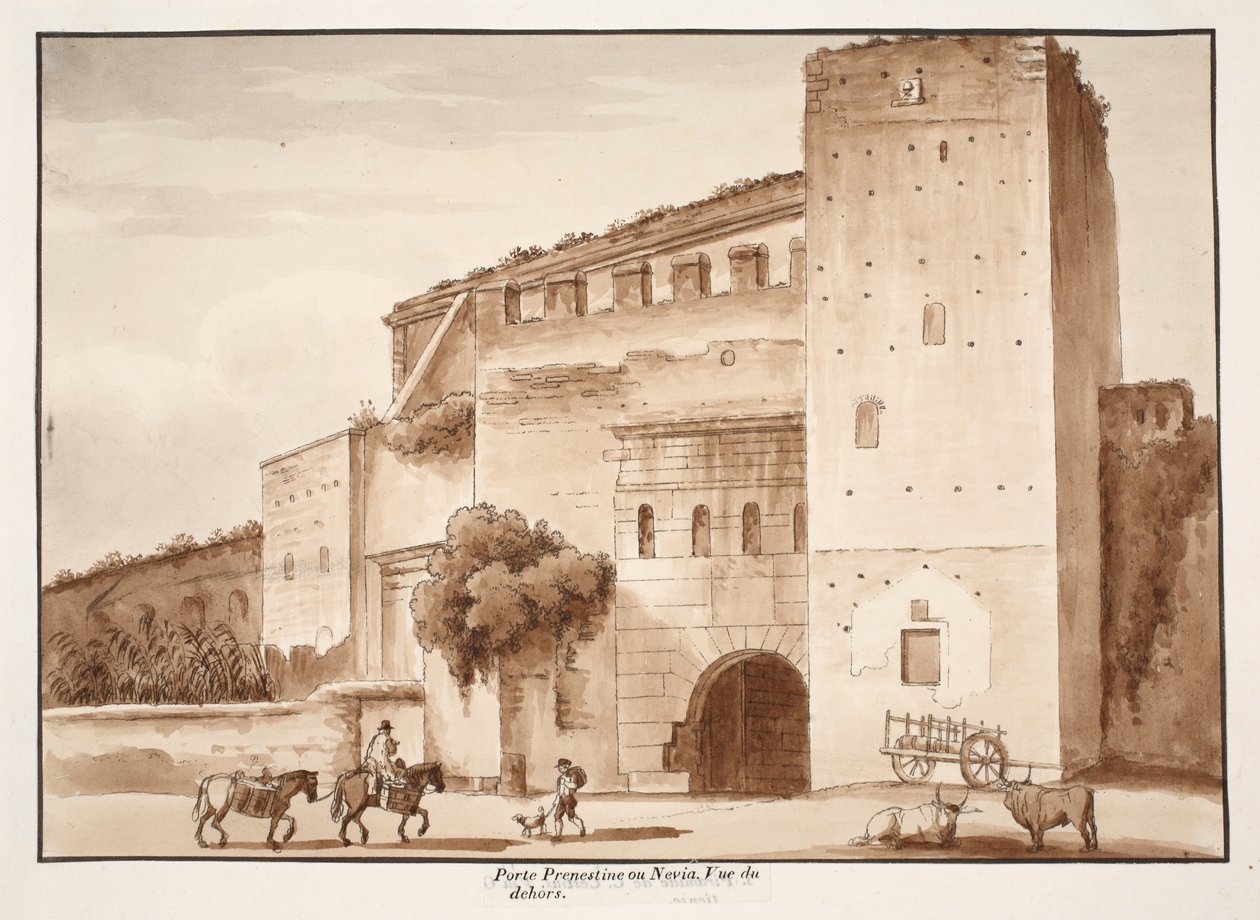 पोर्टा प्रीनेस्टिना या नेविया का बाहरी दृश्य, 1833 (ब्राउन वॉश के साथ नक़्क़ाशी) द्वारा एगोस्टिनो टोफ़ानेलि
