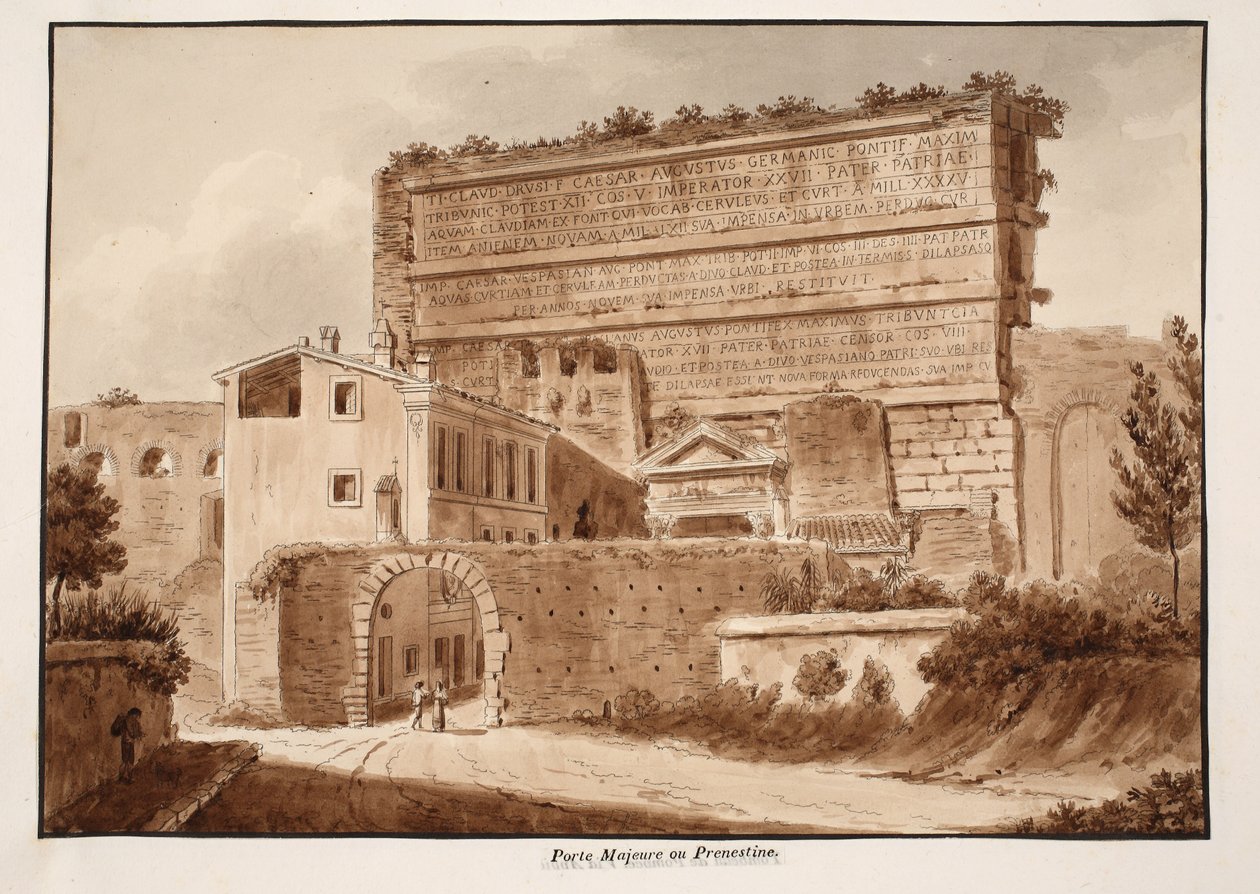 पोर्टा मैगीओर या प्रीनेस्टिना, 1833 (ब्राउन वॉश के साथ नक़्क़ाशी) द्वारा एगोस्टिनो टोफ़ानेलि