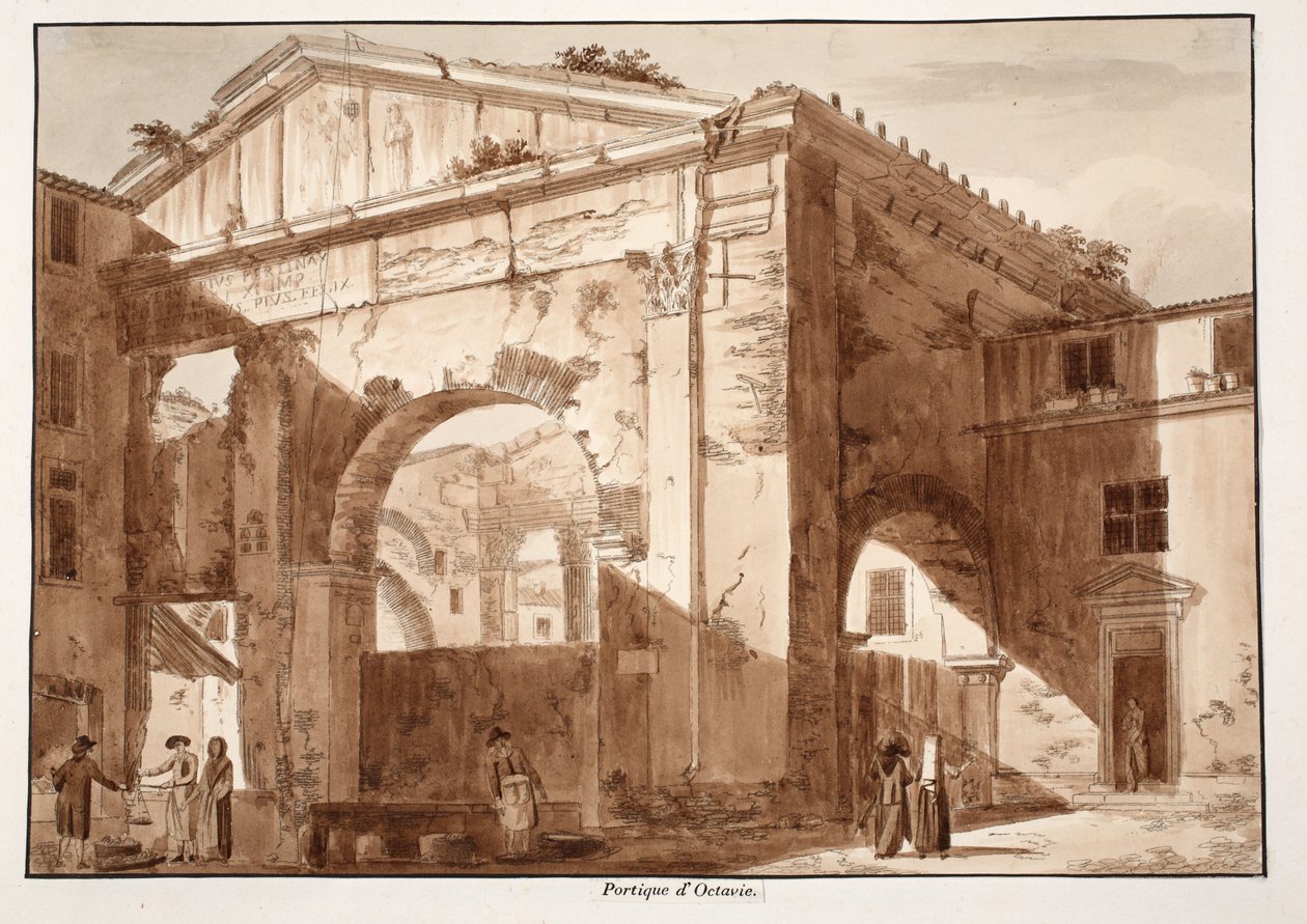ऑक्टेविया का पोर्टिको, 1833 (ब्राउन वॉश के साथ नक़्क़ाशी) द्वारा एगोस्टिनो टोफ़ानेलि