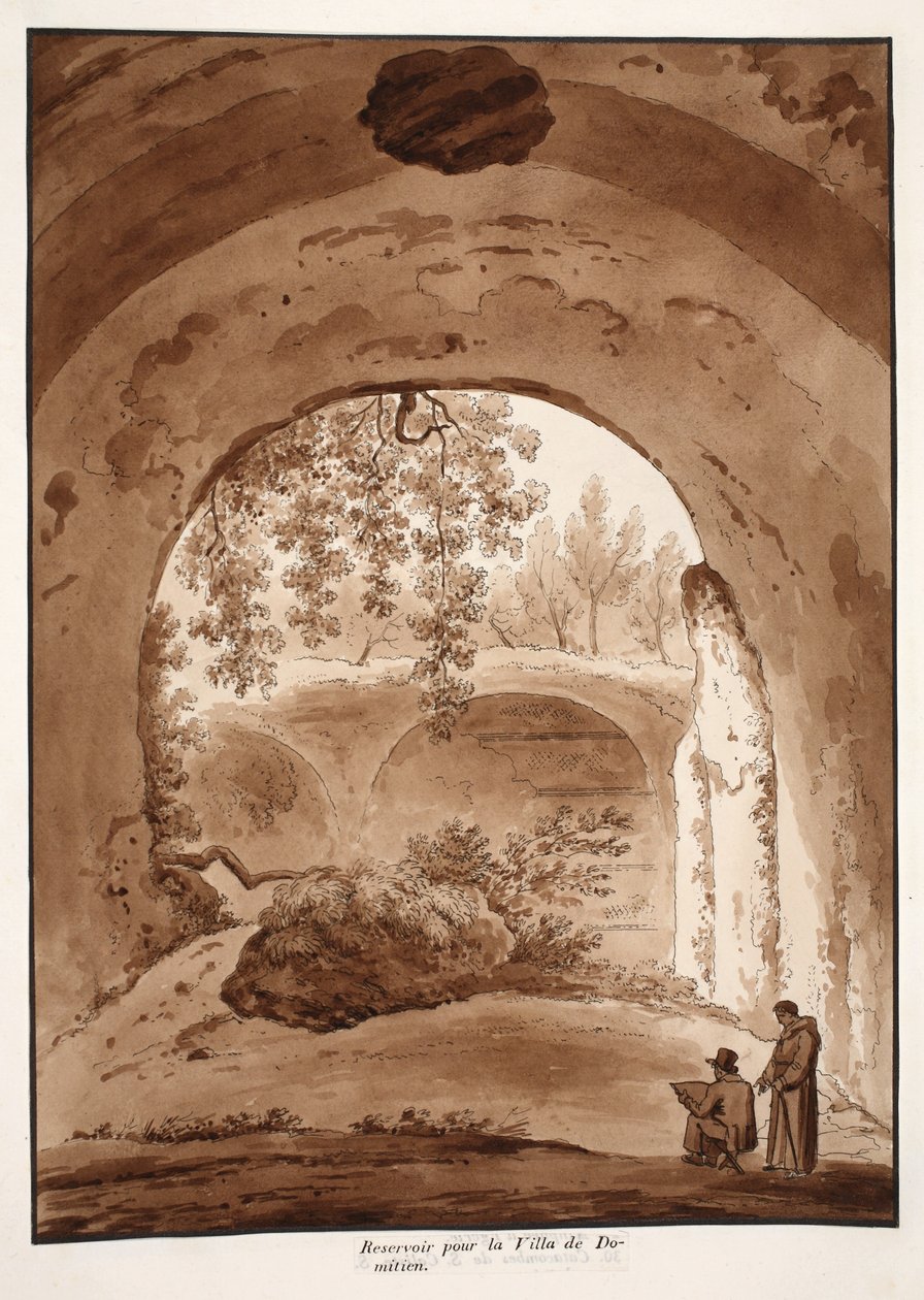 डोमिशियन विला के लिए जलाशय, 1833 (भूरे रंग के कपड़े के साथ नक़्क़ाशी) द्वारा एगोस्टिनो टोफ़ानेलि