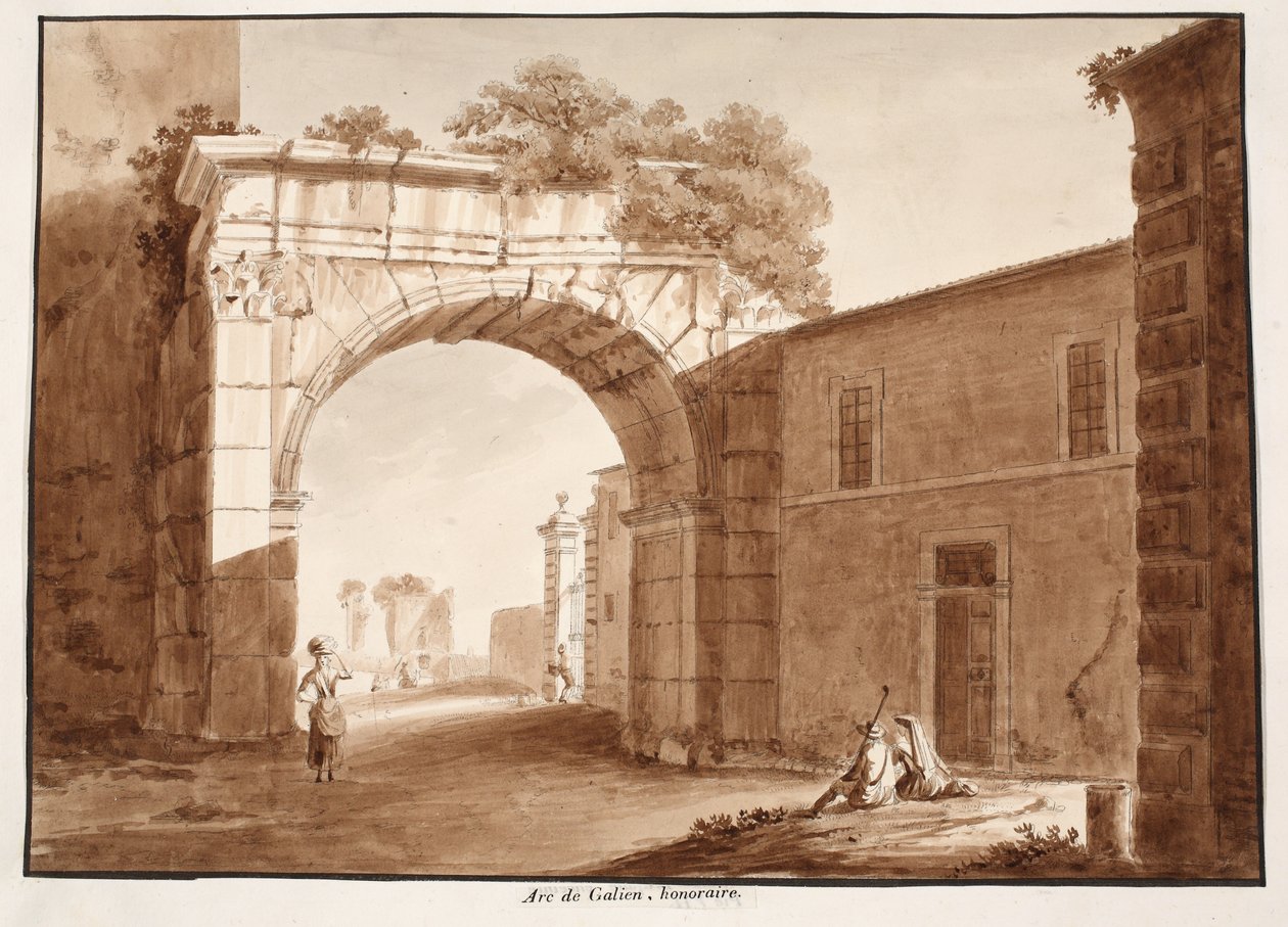 गैलियनस का आर्क, 1833 (ब्राउन वॉश के साथ नक़्क़ाशी) द्वारा एगोस्टिनो टोफ़ानेलि