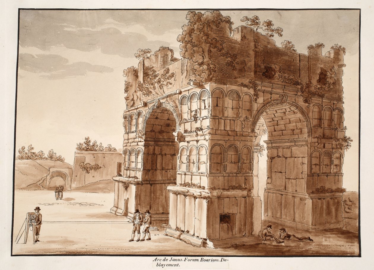 द आर्क ऑफ़ जानस: फ़ोरम बोअवे की खुदाई, 1833 (ब्राउन वॉश के साथ नक़्क़ाशी) द्वारा एगोस्टिनो टोफ़ानेलि