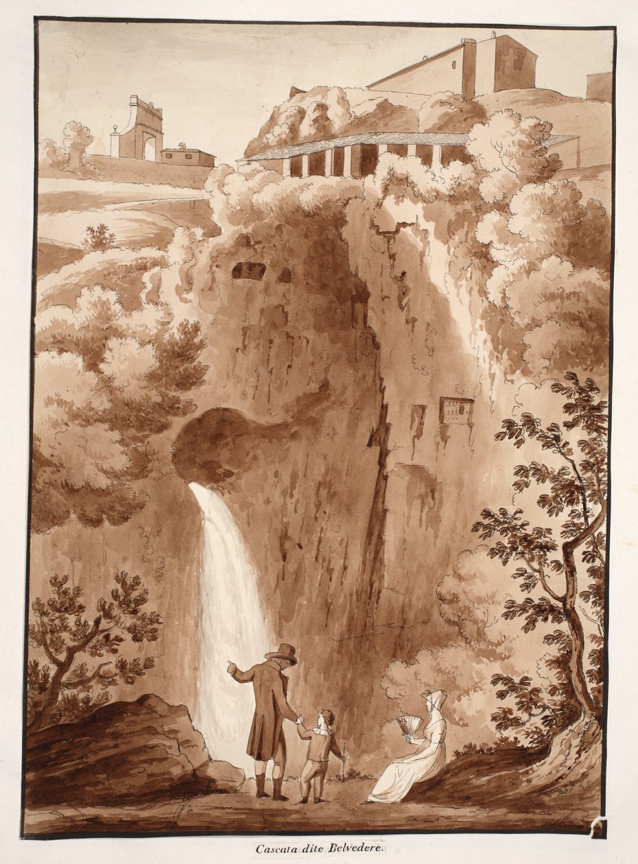 &39;बेल्वेडियर&39; कैस्केड, 1833 (ब्राउन वॉश के साथ नक़्क़ाशी) द्वारा एगोस्टिनो टोफ़ानेलि