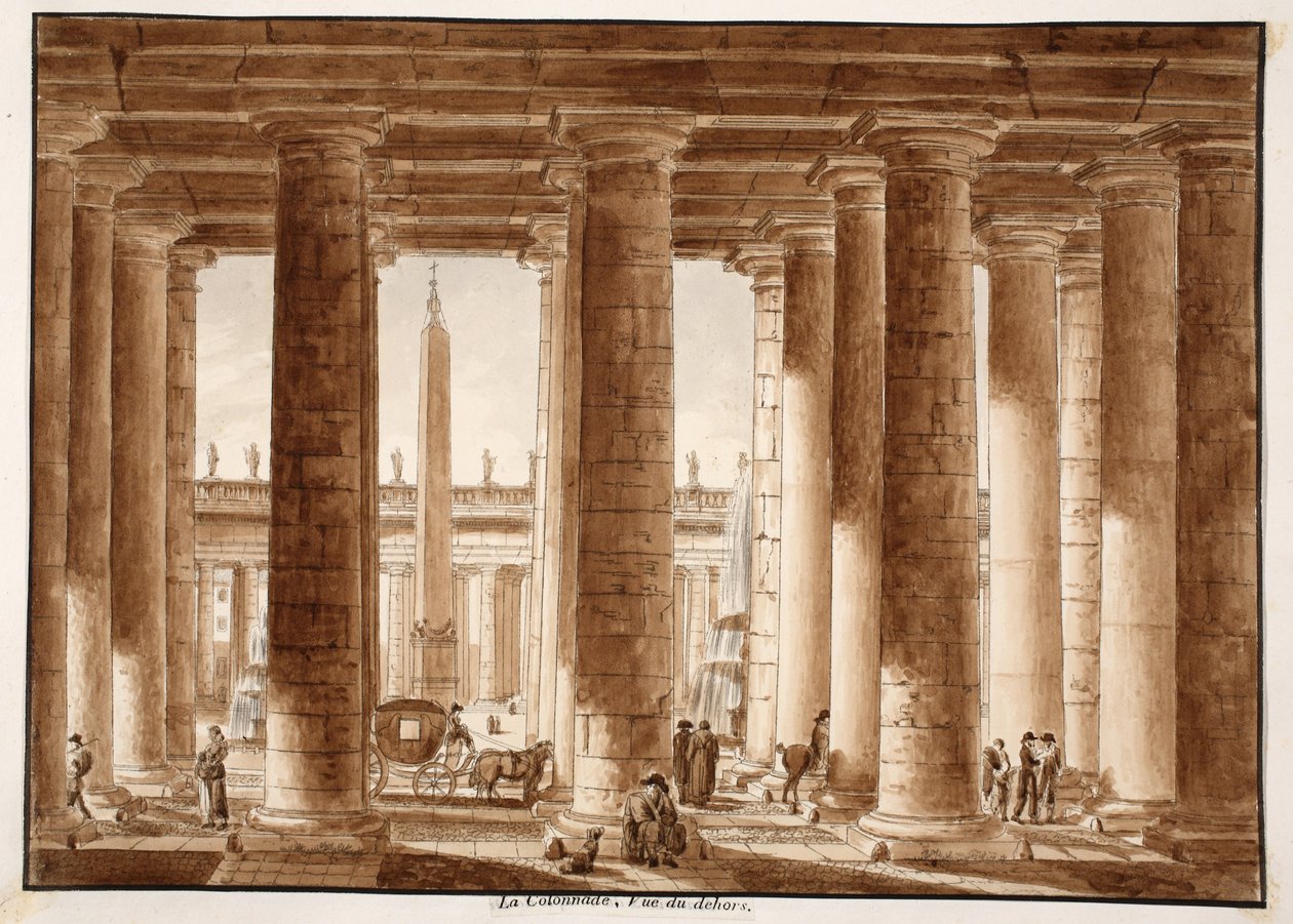 सेंट पीटर स्क्वायर का उपनिवेश, बाहर से देखा गया, 1833 (ब्राउन वॉश के साथ नक़्क़ाशी) द्वारा एगोस्टिनो टोफ़ानेलि