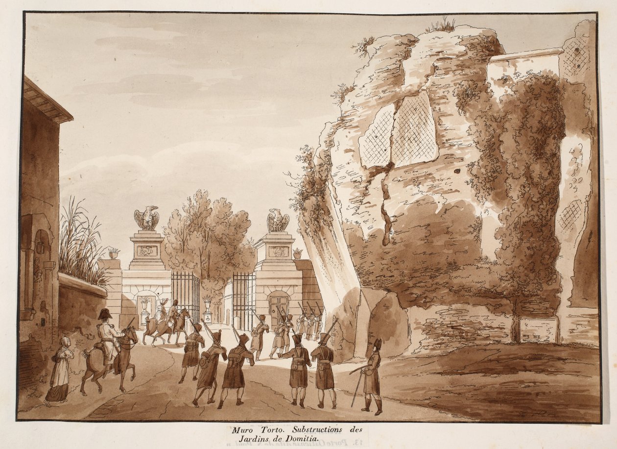 मूरो टोर्टो, और डोमिनिटी के गार्डन की नींव, 1833 (ब्राउन वॉश के साथ नक़्क़ाशी) द्वारा एगोस्टिनो टोफ़ानेलि