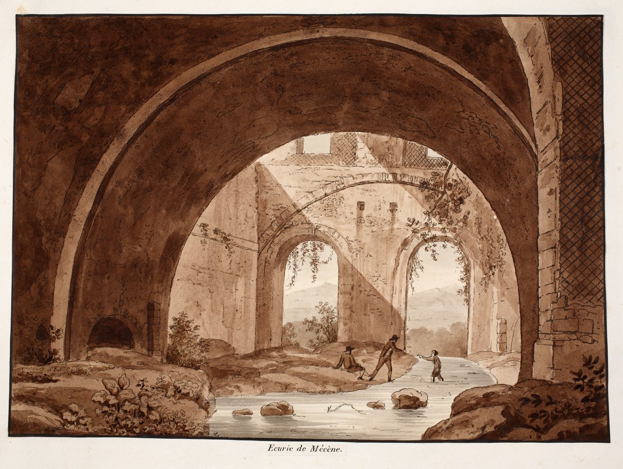 विला मेकेनस, 1833 के अस्तबल (ब्राउन वॉश के साथ नक़्क़ाशी) द्वारा एगोस्टिनो टोफ़ानेलि