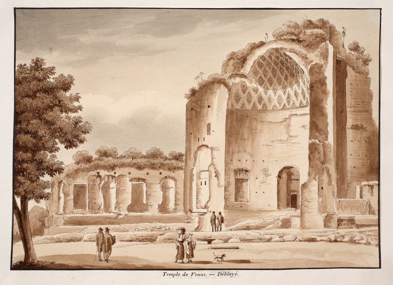 वीनस का मंदिर, 1833 में साफ होने के बाद (भूरी धुलाई के साथ द्वारा एगोस्टिनो टोफ़ानेलि