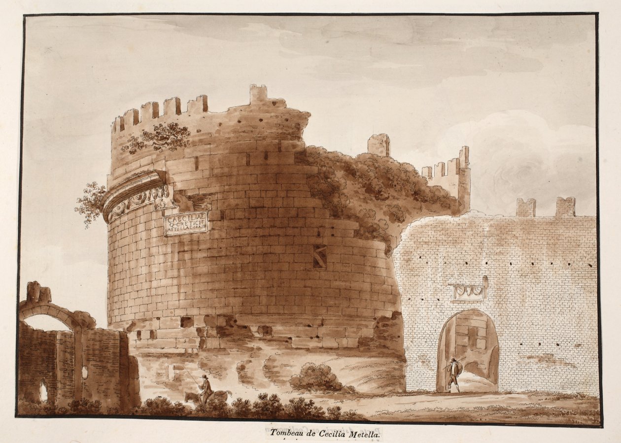 सेसिलिया मेटेला का मकबरा, 1833 (ब्राउन वॉश के साथ नक़्क़ाशी) द्वारा एगोस्टिनो टोफ़ानेलि