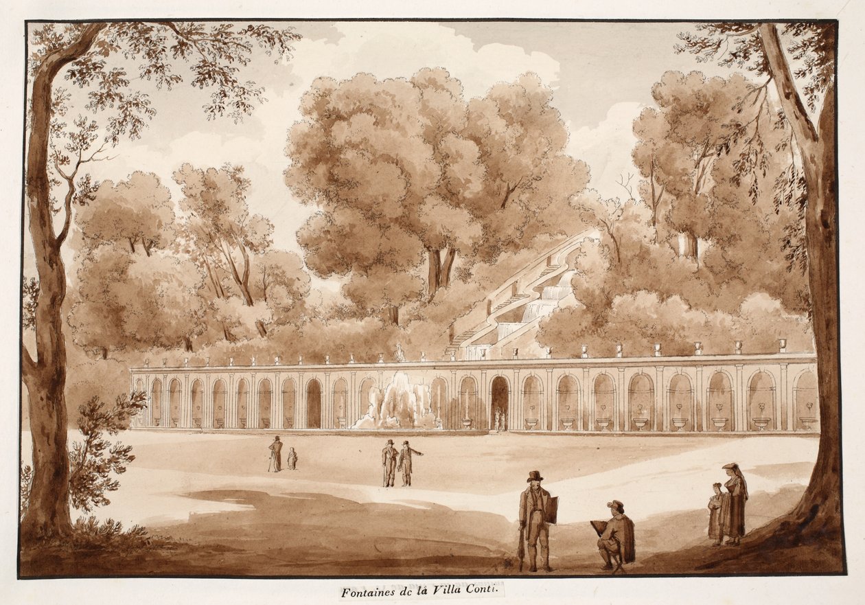 विला कोंटी फाउंटेन, 1833 (ब्राउन वॉश के साथ आकर्षक) द्वारा एगोस्टिनो टोफ़ानेलि