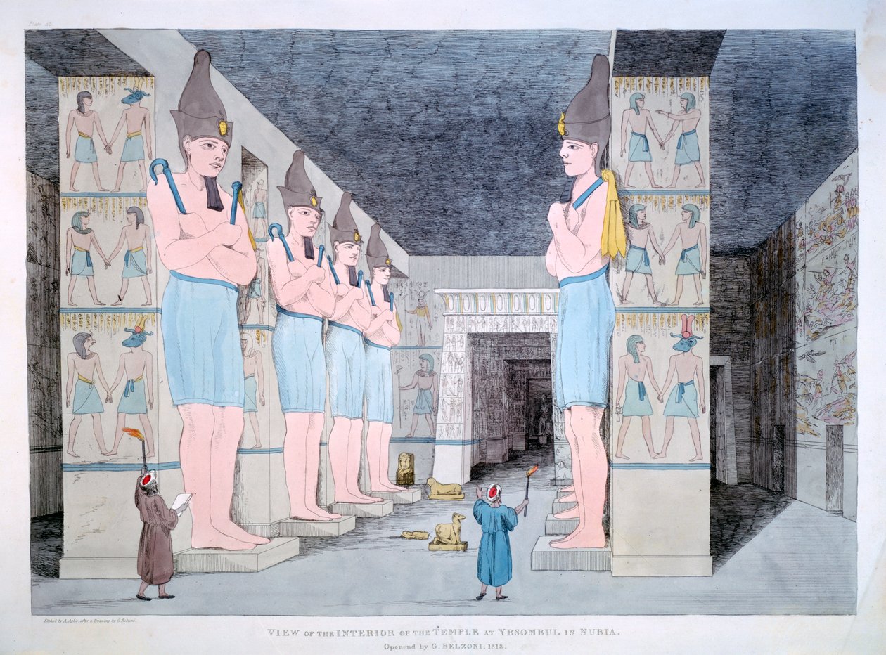1820 में नूबिया के यम्बोम्बुल में मंदिर का आंतरिक भाग द्वारा एगोस्टिनो एग्लियो