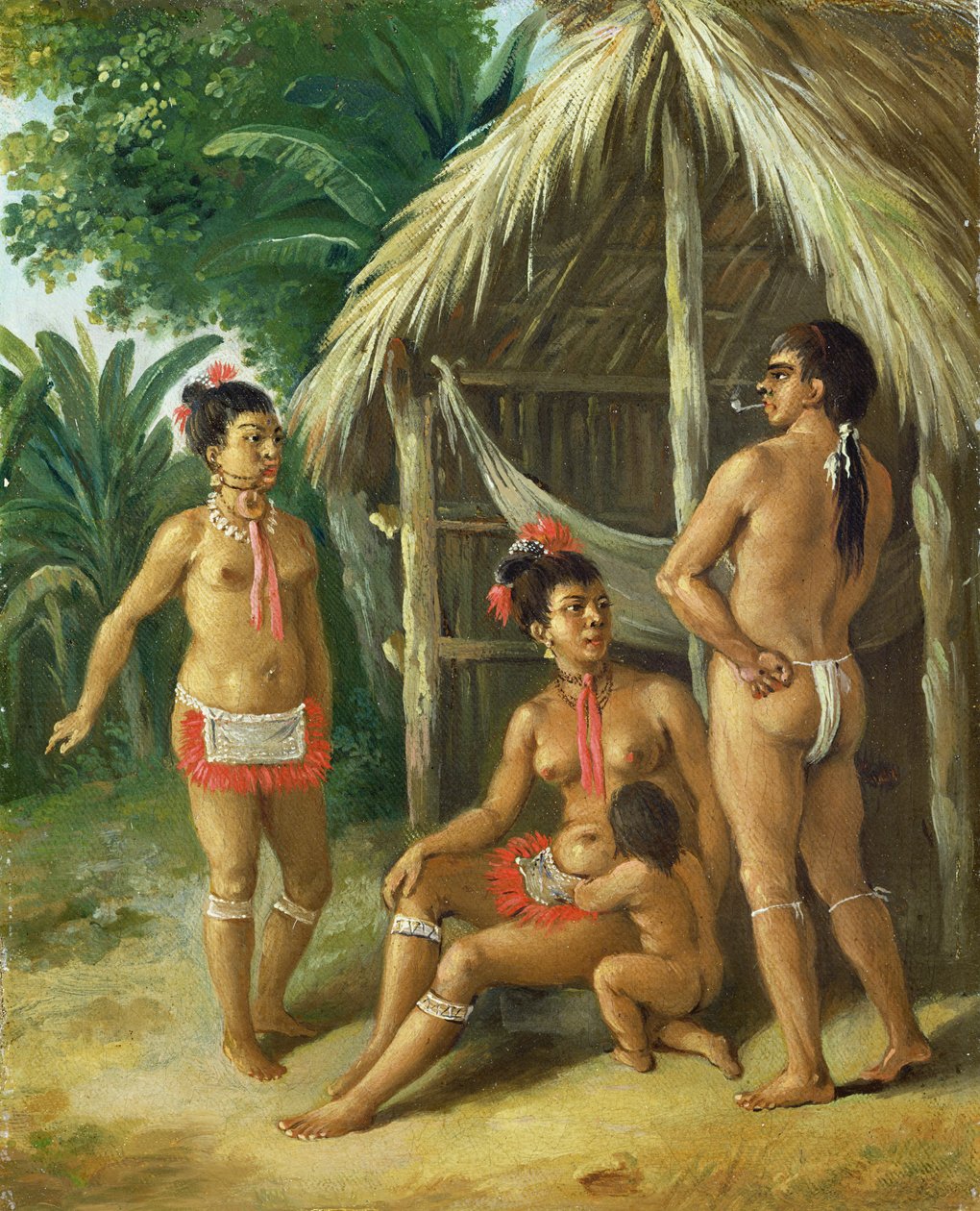 एक Leeward द्वीप कैरिब परिवार एक झोपड़ी के बाहर, c.1780 द्वारा अगस्टिनो ब्रूनियास