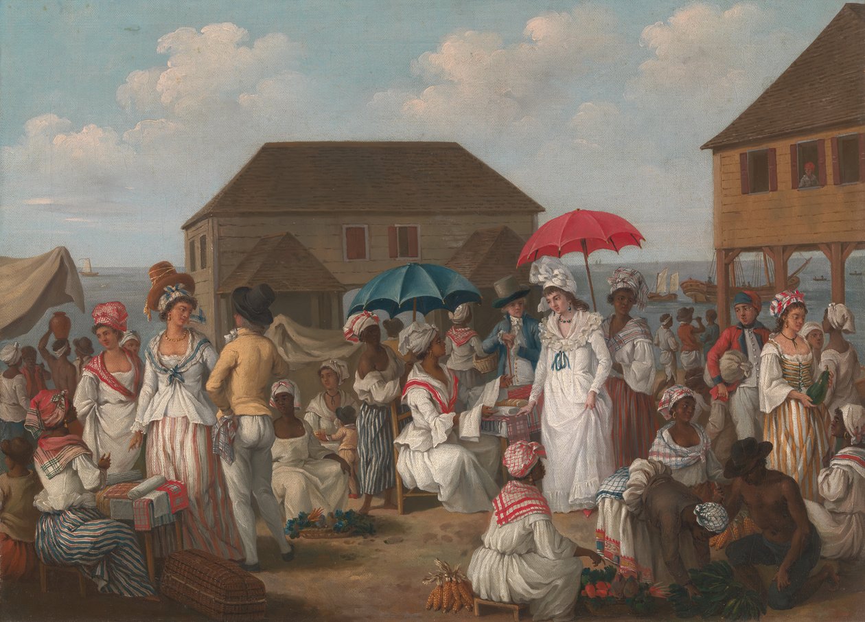 लिनन मार्केट, डोमिनिका - एक मार्केट सीन, ca.1780। द्वारा अगस्टिनो ब्रूनियास