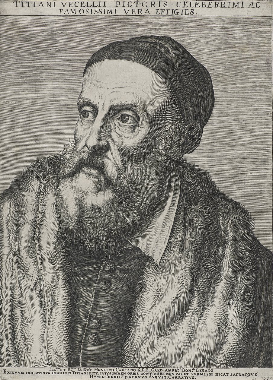 पोर्टियन ऑफ टिटियन, 1587 (वॉटरमार्क के साथ रखी कागज पर उत्कीर्णन) द्वारा अगस्टिनो कार्रेसी