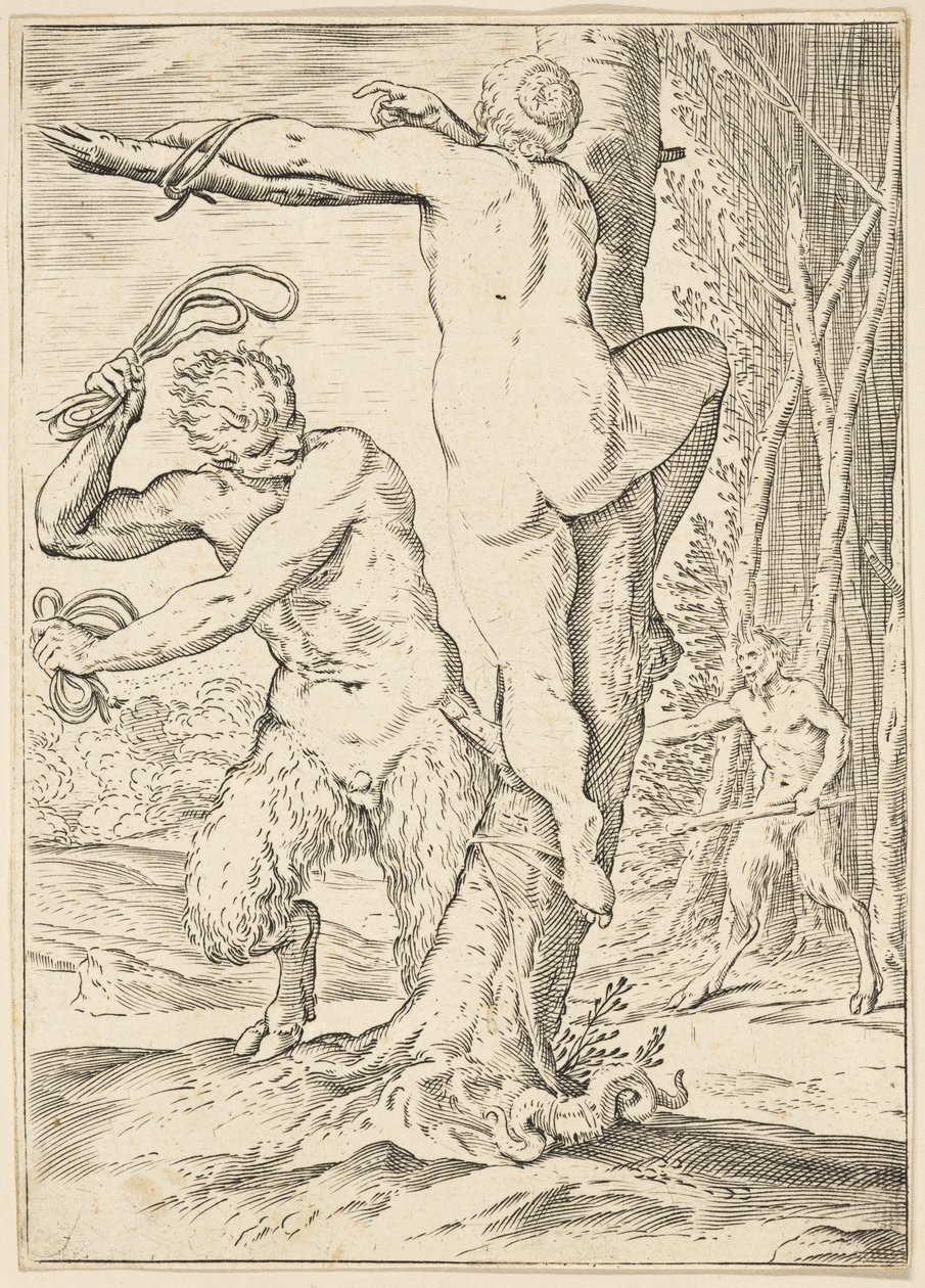 व्यंग्य व्हिपिंग ए निम्फ, c.1590-95 द्वारा अगस्टिनो कार्रेसी