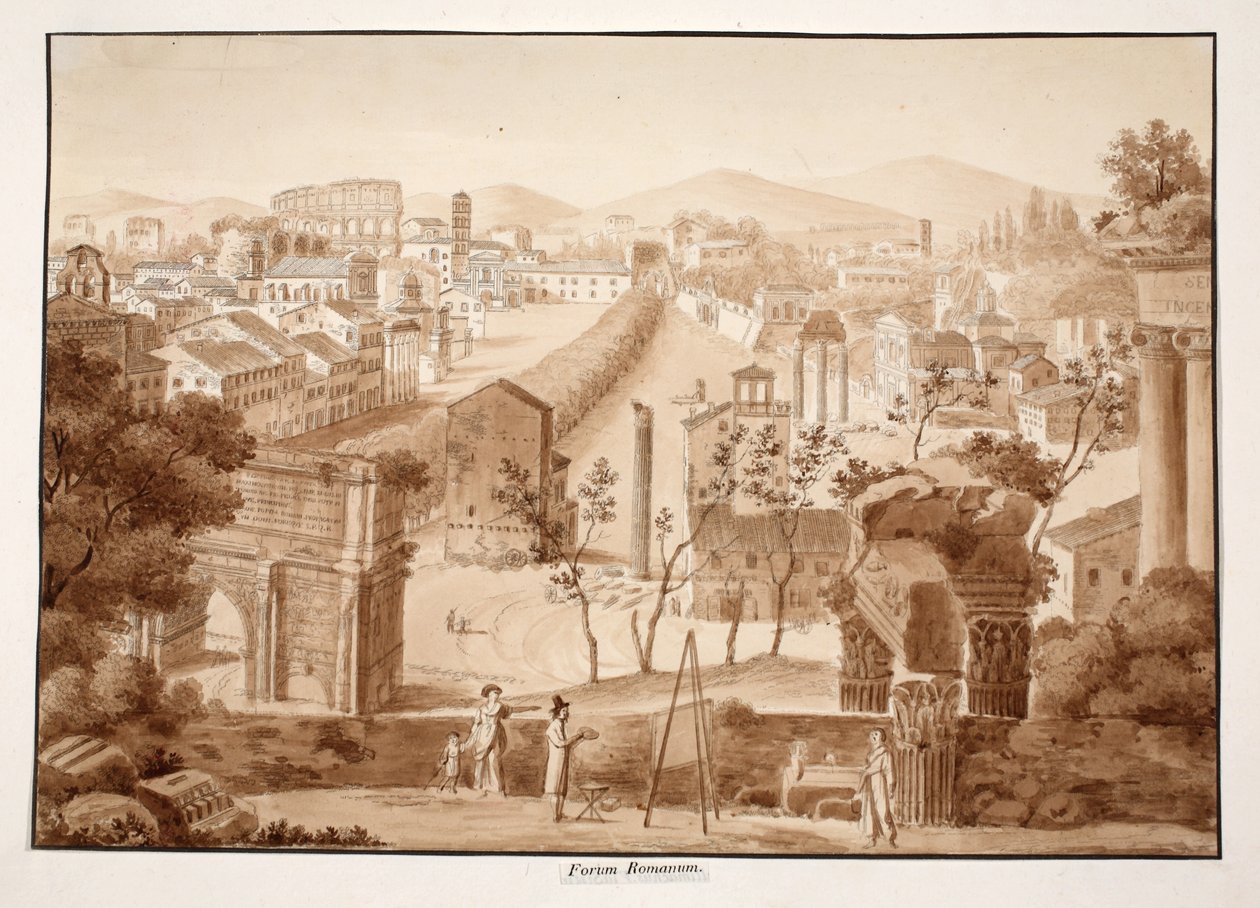 फोरम रोमनम, 1833 (ब्राउन वॉश के साथ नक़्क़ाशी) द्वारा एगोस्टिनो टोफ़ानेलि
