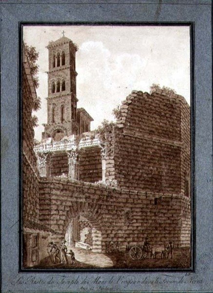 रोम में फोरम में मंगल का मंदिर, c.1800 (कागज पर सीपिया वॉश के साथ कलम और स्याही) द्वारा एगोस्टिनो टोफ़ानेलि