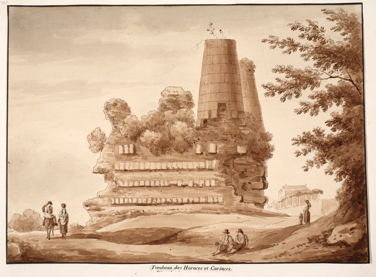 होराती और कुरावती का मकबरा, 1833 (भूरे रंग के धुएँ के साथ नक़्क़ाशी) द्वारा एगोस्टिनो टोफ़ानेलि