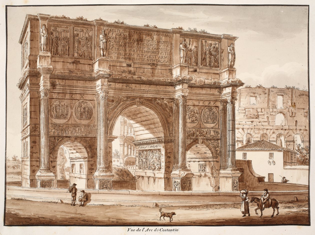 कॉन्सटेंटाइन के आर्क का दृश्य, 1833 (ब्राउन वॉश के साथ नक़्क़ाशी) द्वारा एगोस्टिनो टोफ़ानेलि