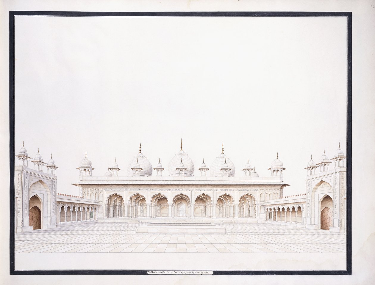 आगरा के किले में मोती मस्जिद, सी। 1815 (पेंसिल और डब्ल्यू - सी) द्वारा आगरा स्कूल