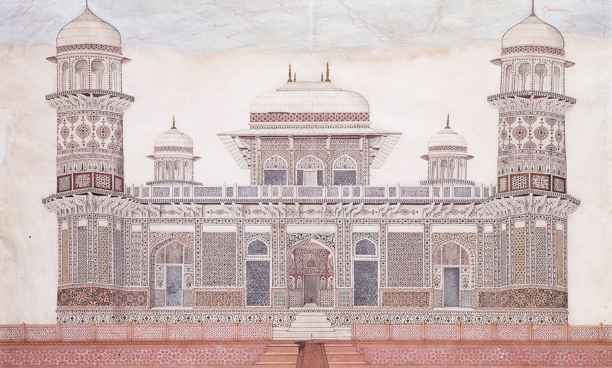 इतमाद-उद-दौला का मकबरा, c.1815 (संलग्न, कलम और काली स्याही, w - c, ऊँचा स्पर्श ओ के साथ) द्वारा आगरा स्कूल