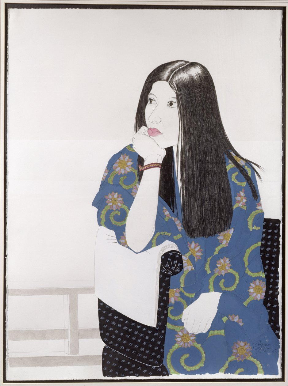 ब्लू किमोनो, 1995 (स्याही, wc, gouache और कागज पर लकड़ी का कोयला) द्वारा एलन ब्रेन