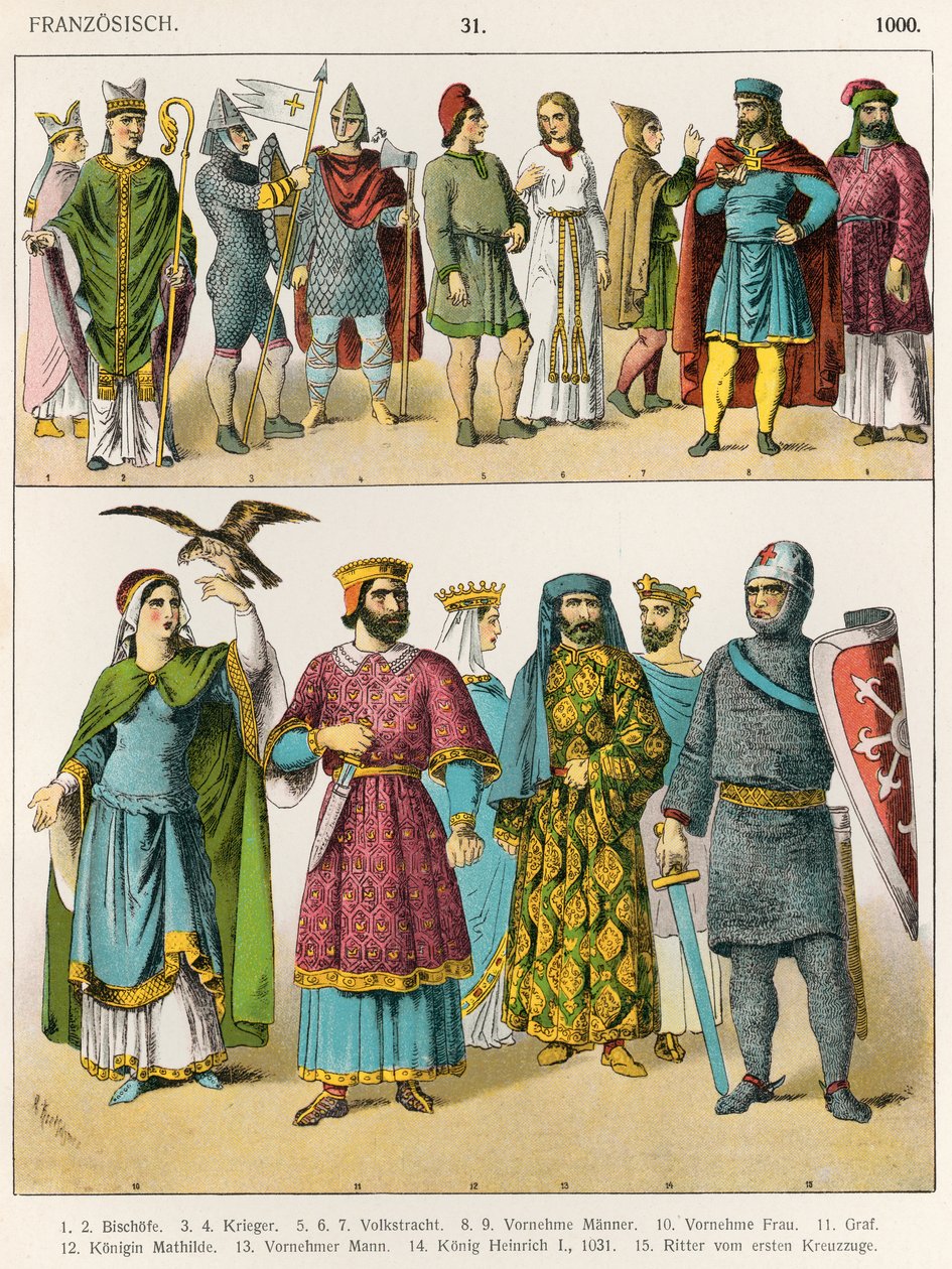 फ्रेंच ड्रेस, c.1000, &39;ट्रैचेन डेर वोल्कर&39;, 1864 से द्वारा अल्बर्ट क्रेश्चमर