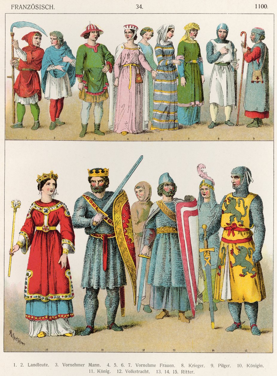 फ्रेंच ड्रेस, c.1100, &39;ट्रैचेन डेर वोल्कर&39;, 1864 से द्वारा अल्बर्ट क्रेश्चमर